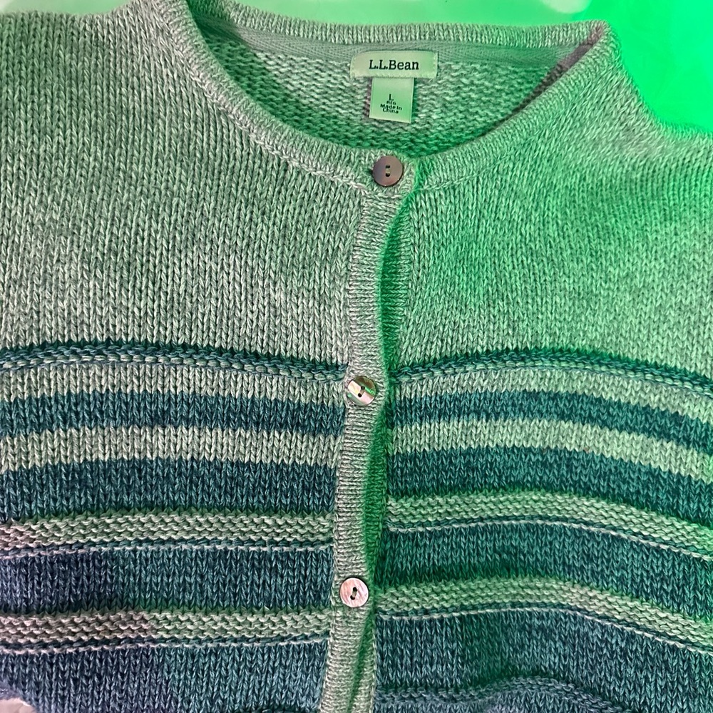 L.L. Bean. Blue Gray Knit Cardigan Button Down Sweater Size Large Regular